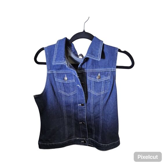 NWOT Size Large Allegra K Flap Pocket Button Denim Jacket Vest - Picture 5 of 11